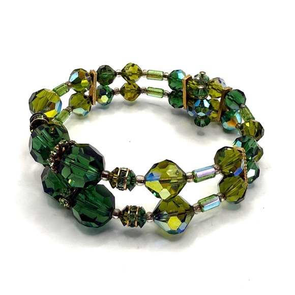 The Unbranded Brand Jewelry - Vintage Green Faceted Crystal Bead Wire Bracelet